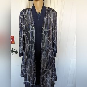 R and M Richards Cardigan Womens size 12 Petite Blue Open Front Shiny .